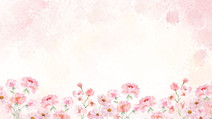 Soft pink watercolor flowers along the bottom of a pale background, preppy wallpaper.