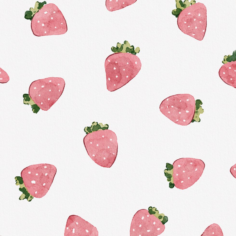 A delicate watercolor pattern of pink strawberries with white seeds on white background strawberry cartoon