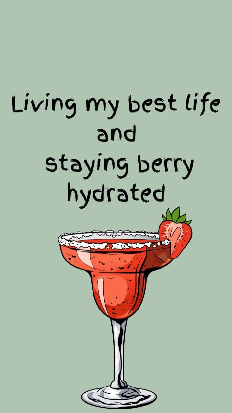 A stylized illustration of a strawberry cocktail in a salt-rimmed glass with text strawberry cartoon