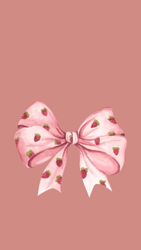 A light pink bow patterned with many small red strawberries strawberry cartoon