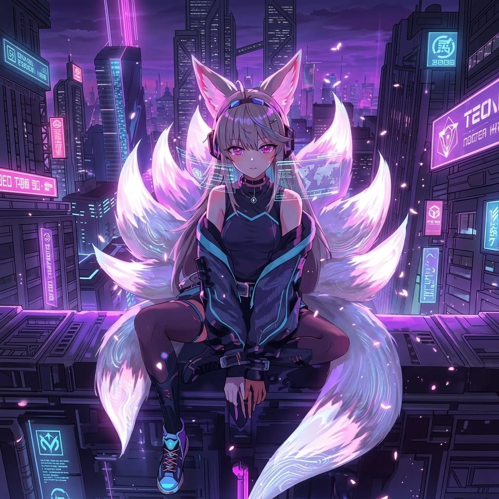 Anime fox girl resting indoor