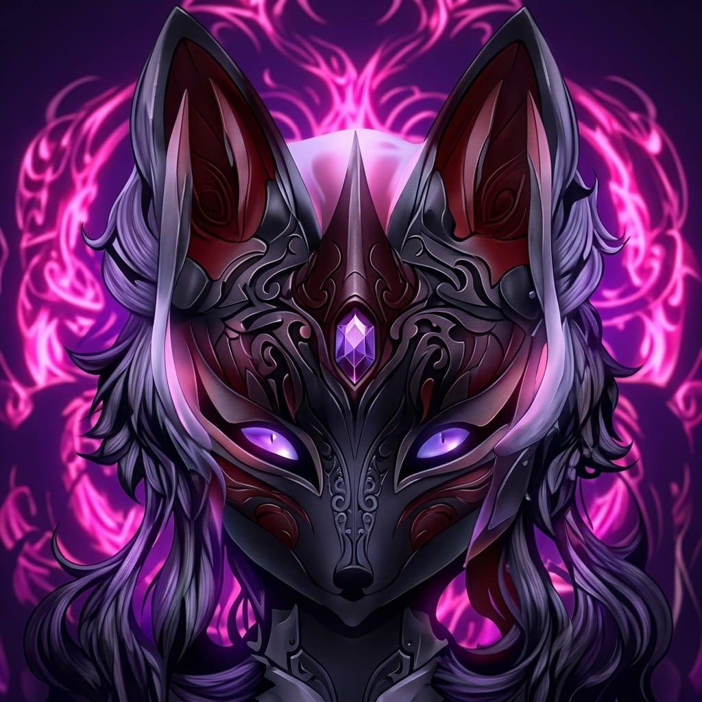 Luminous low-poly glowing fox head.