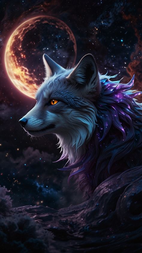 cosmic moon Cute Kitsune Wallpaper