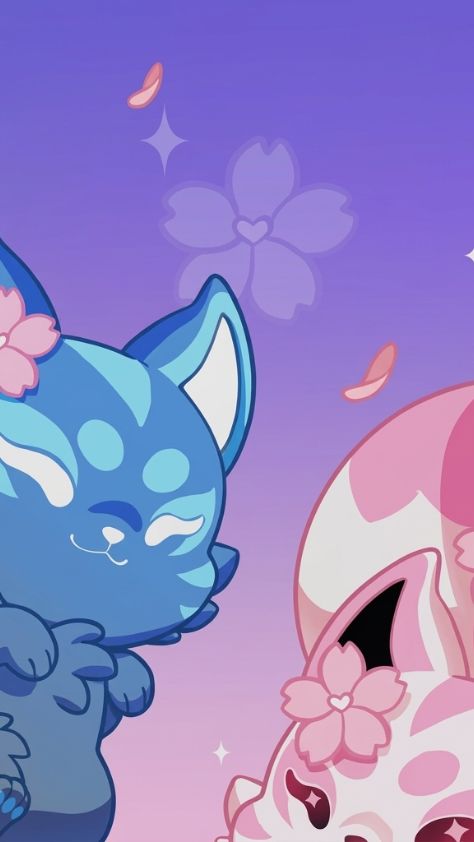 blue pink characters Cute Kitsune Wallpaper