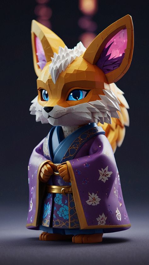 3D low poly Cute Kitsune Wallpaper