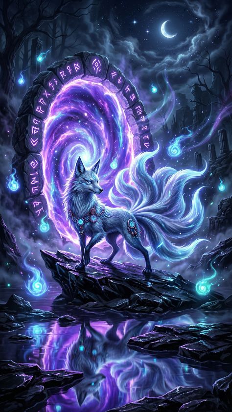 mythical portal rocks Cute Kitsune Wallpaper