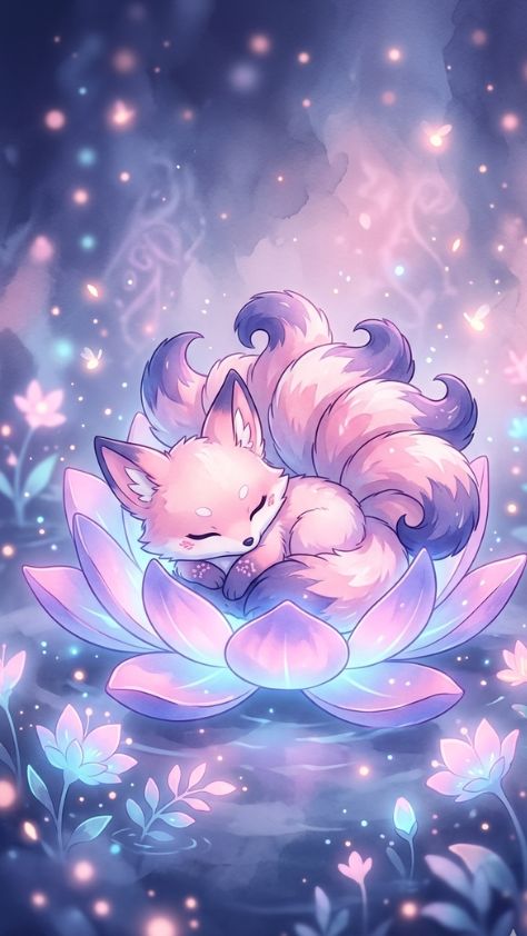 pink kitsune lotus Cute Kitsune Wallpaper