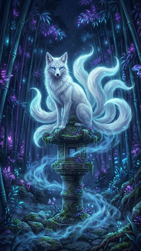 white stone lantern Cute Kitsune Wallpaper
