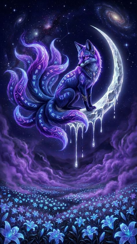 melting moon Cute Kitsune Wallpaper