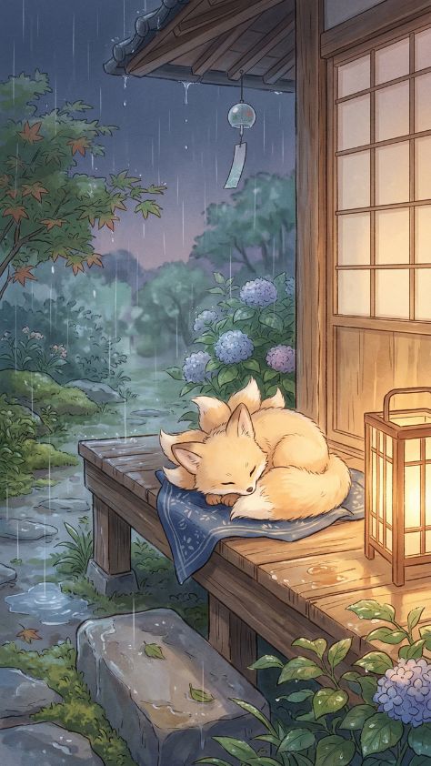 cozy Cute Kitsune Wallpaper