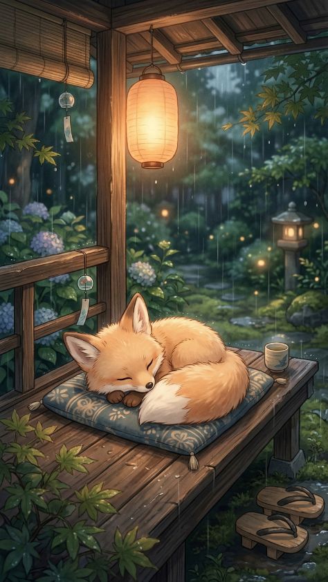 lofi kitsune bedroom window Cute Kitsune Wallpaper