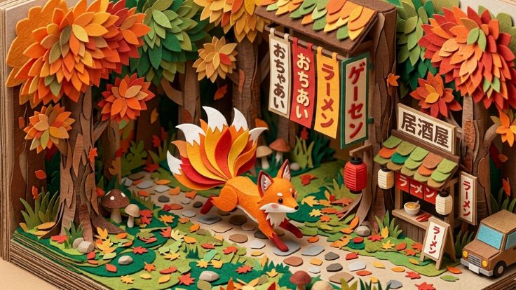 papercraft cute kitsune wallpaper