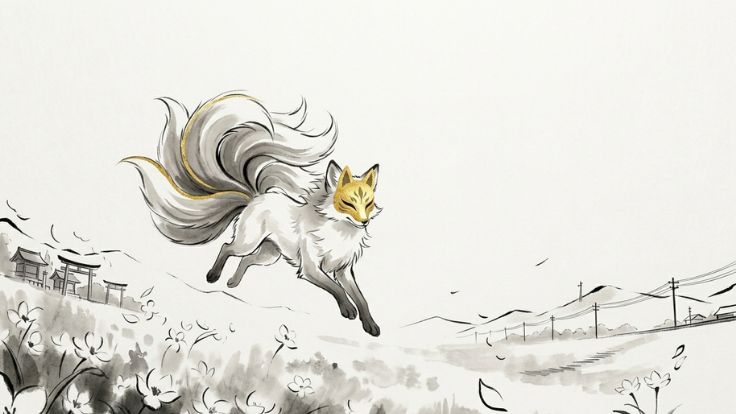 white watercolour cute kitsune wallpaper
