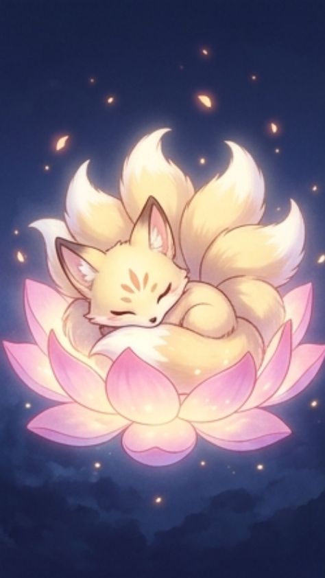 golden kitsune lotus Cute Kitsune Wallpaper
