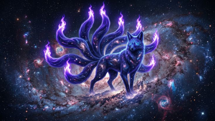 starry purple cute kitsune wallpaper