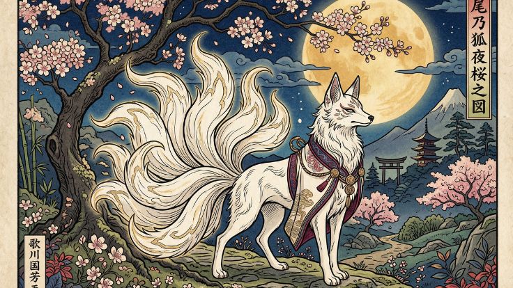 cherry bloosom themed cute kitsune wallpaper