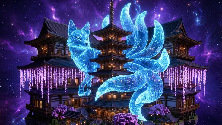 night Cute Kitsune Wallpaper