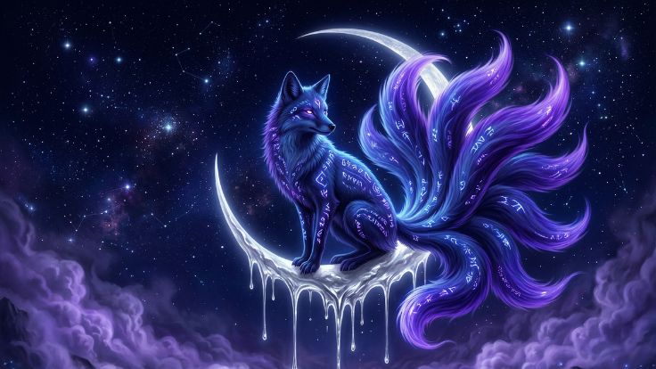 crescent moon Cute Kitsune Wallpaper