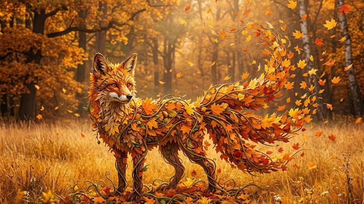 golden forest Cute Kitsune Wallpaper