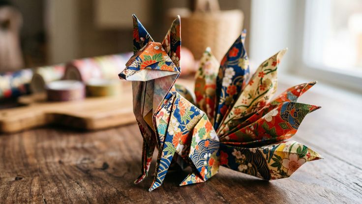 floral origami Cute Kitsune Wallpaper