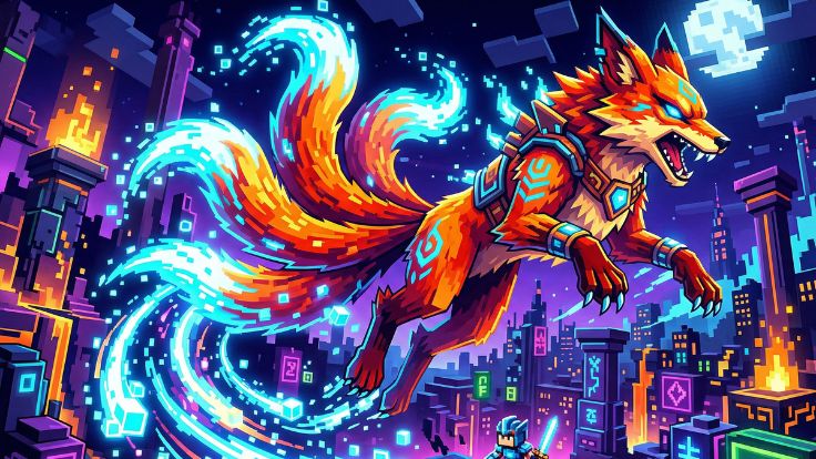 cyberpunk city Cute Kitsune Wallpaper