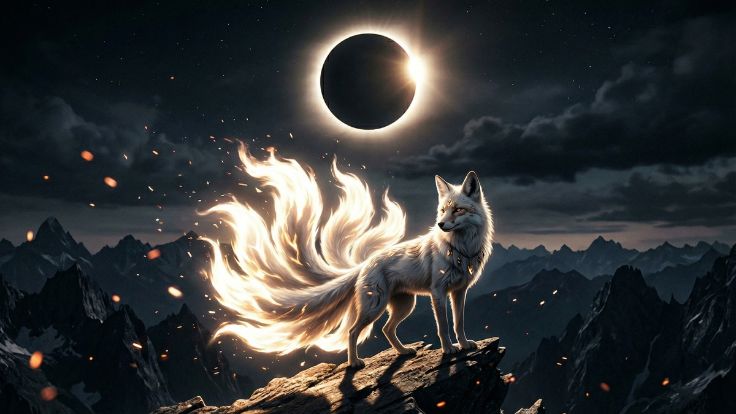 solar eclipse Cute Kitsune Wallpaper