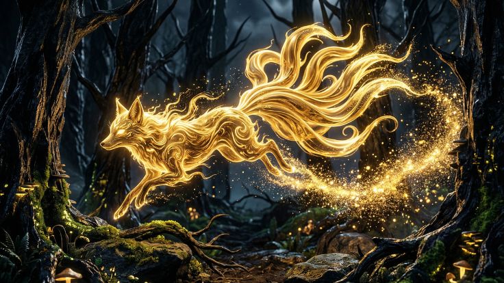 golden forest Cute Kitsune Wallpaper