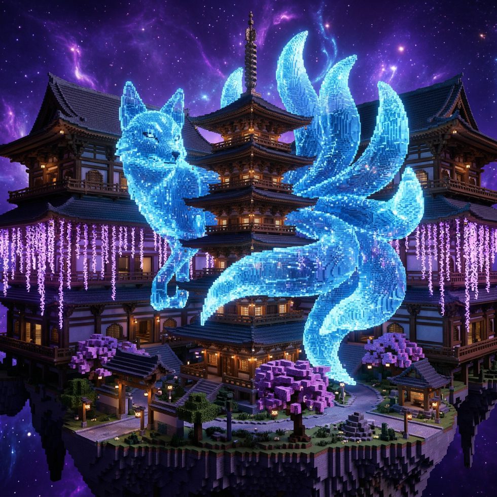 glowing pixel Cute Kitsune Wallpaper