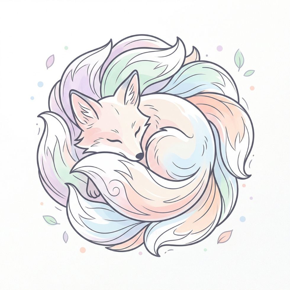 pastel sleeping Cute Kitsune Wallpaper