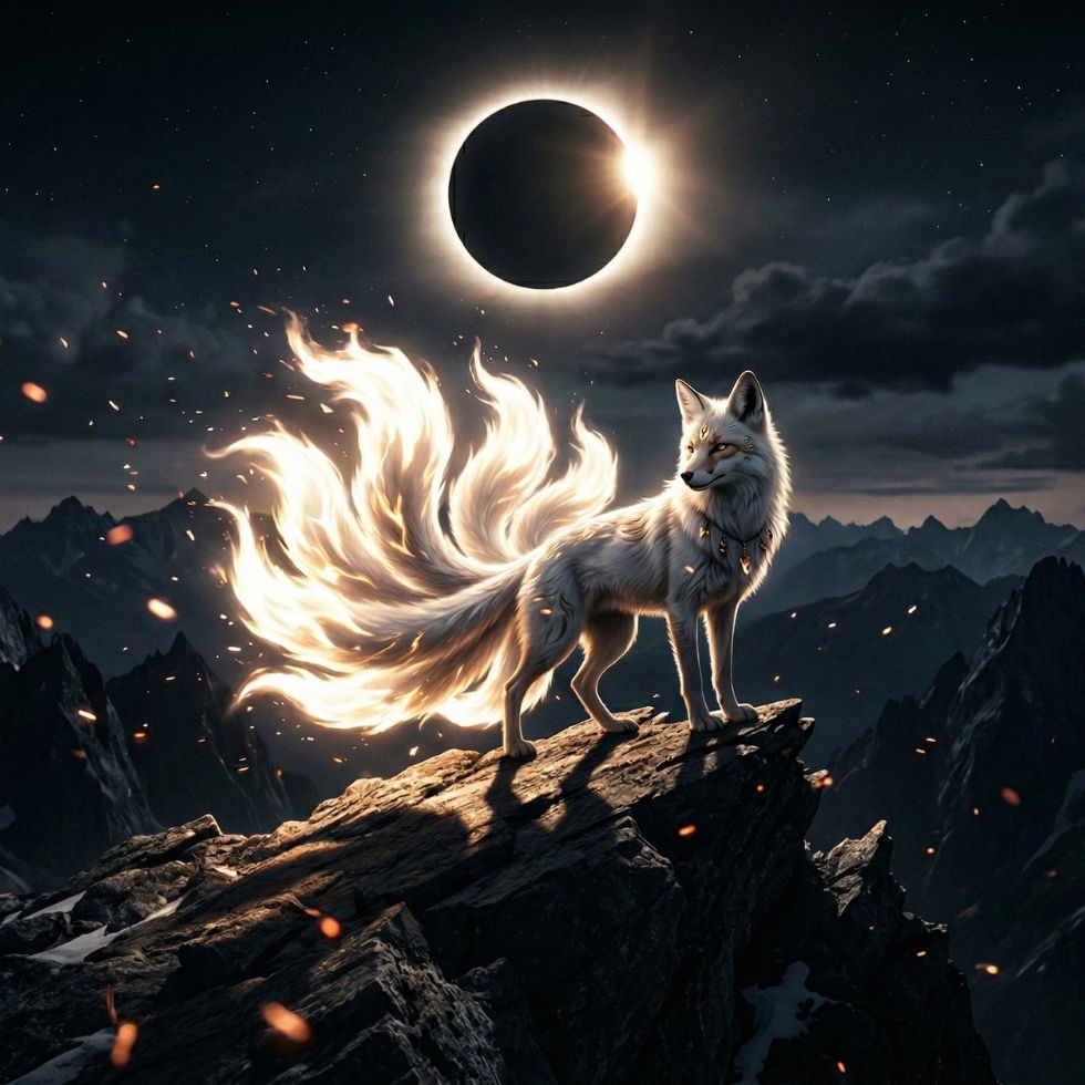 solar eclipse kitsune mountain peak Cute Kitsune Wallpaper