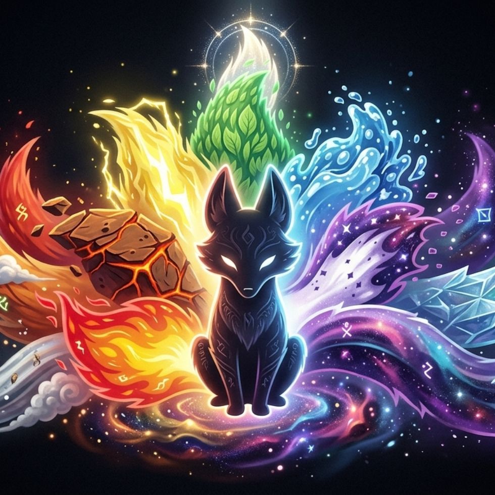 elemental galaxy Cute Kitsune Wallpaper