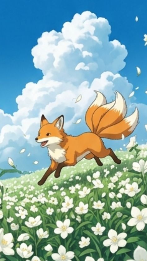 flower field Cute Kitsune Wallpaper