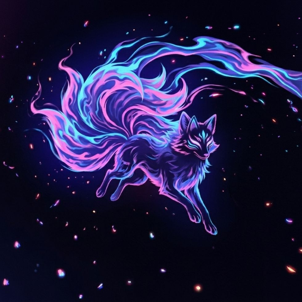 starry neon Cute Kitsune Wallpaper