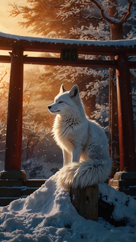 winter torii Cute Kitsune Wallpaper