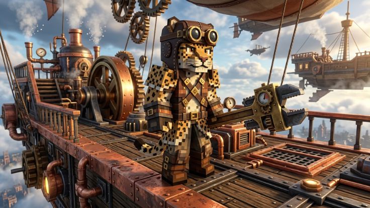 Steampunk blocky leopard aviator leopard fruit picture