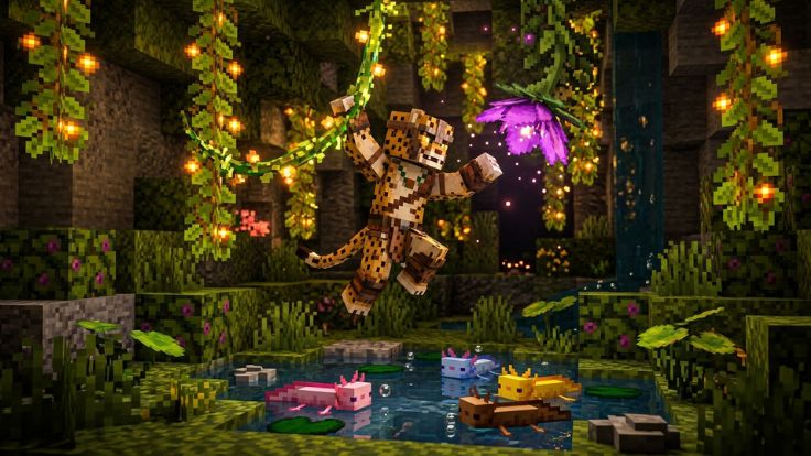 Leopard character swinging over axolotls leopard fruit picture