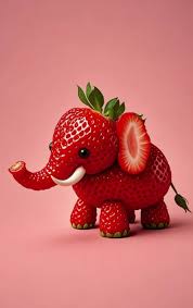 A whimsical elephant sculpture made of strawberries