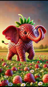 An elephant wearing a strawberry