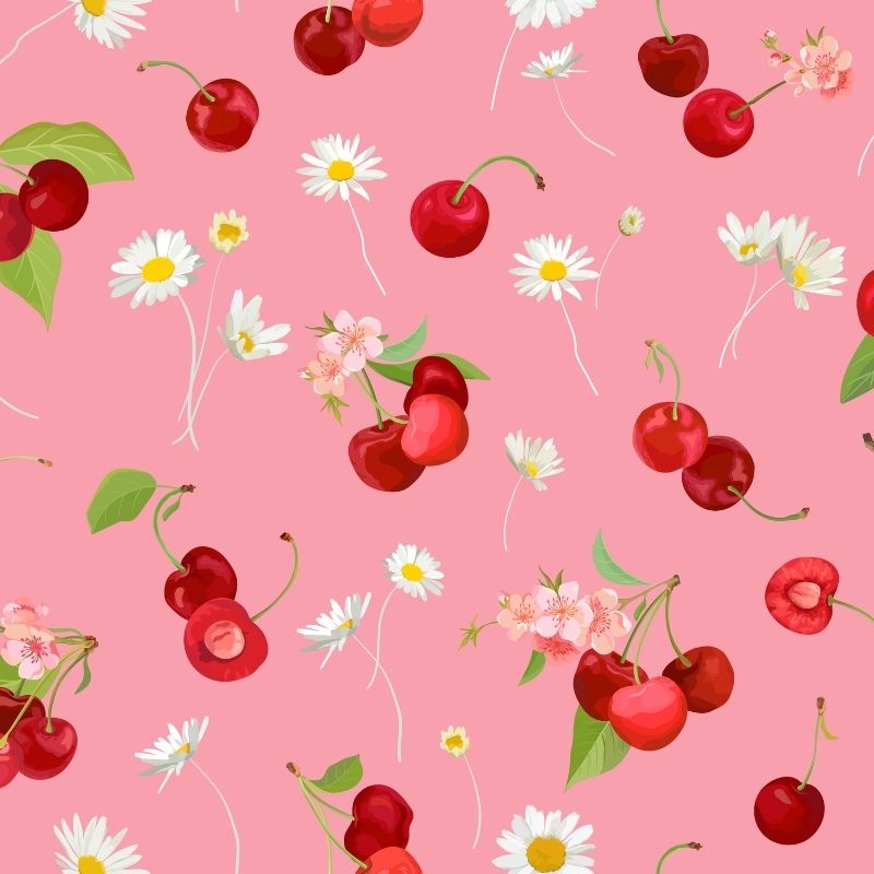 A pink wallpaper featuring coquette strawberries