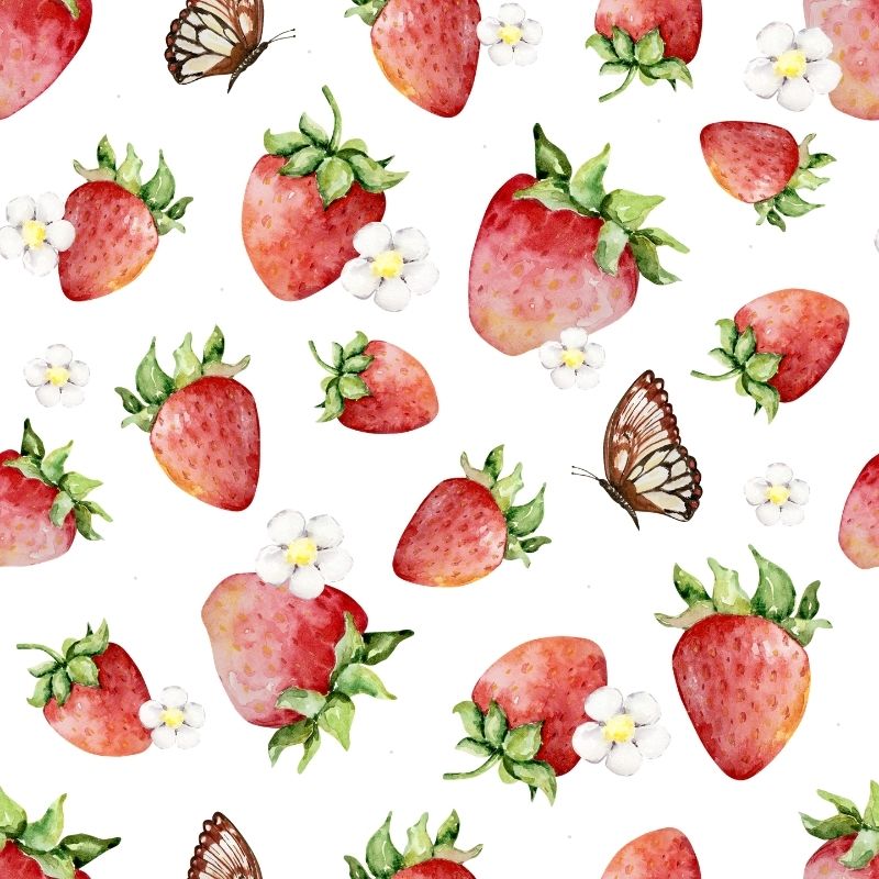 A seamless watercolor pattern of coquette strawberries