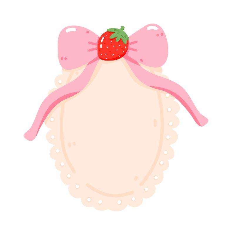 A single strawberry adorned with a decorative bow