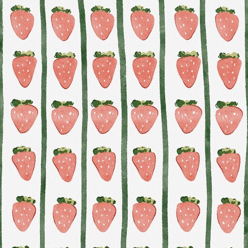 A wallpaper design featuring pink strawberries
