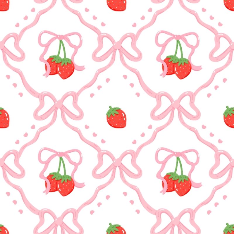 A whimsical wallpaper design featuring strawberries