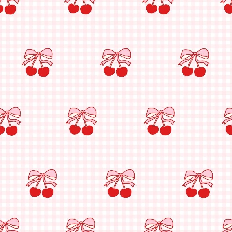 Cherry gingham fabric featuring coquette strawberries