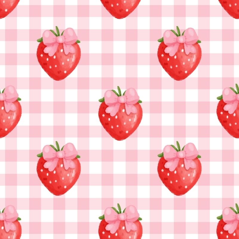Coquette-inspired wallpaper with strawberries