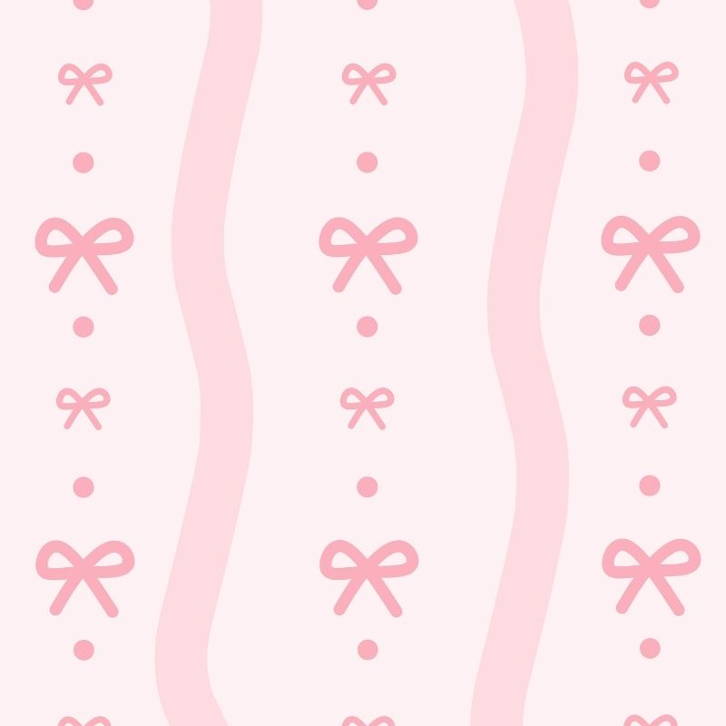 Pink and white wallpaper featuring coquette-style bows and polka dots