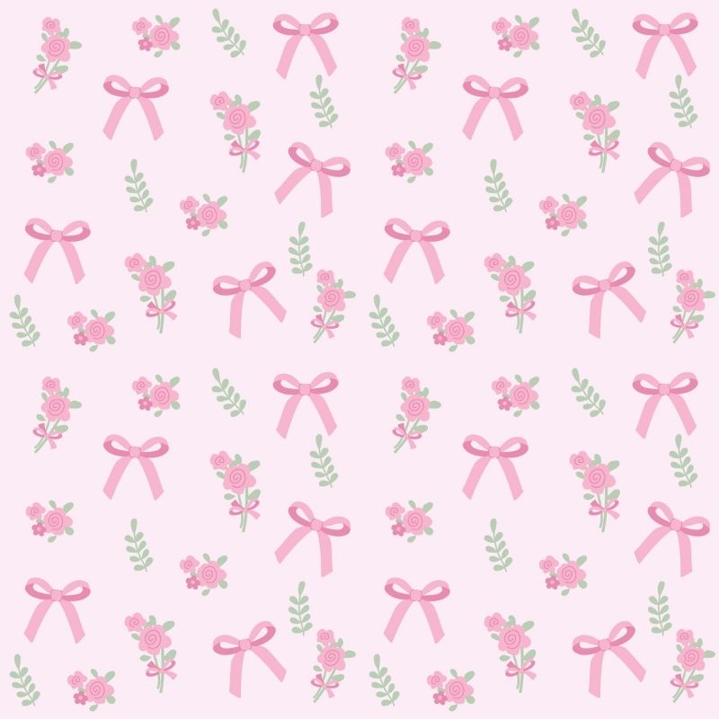 Pink floral wallpaper featuring coquette strawberries