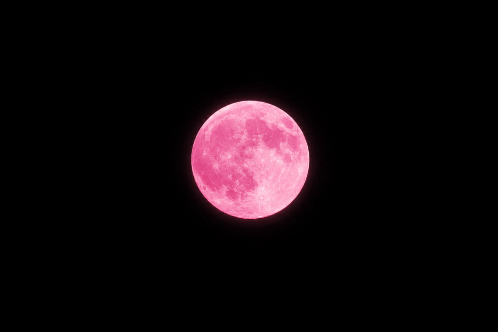 Pink moon in the dark sky