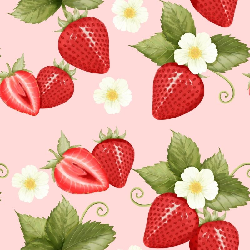 Seamless wallpaper pattern featuring coquette strawberries