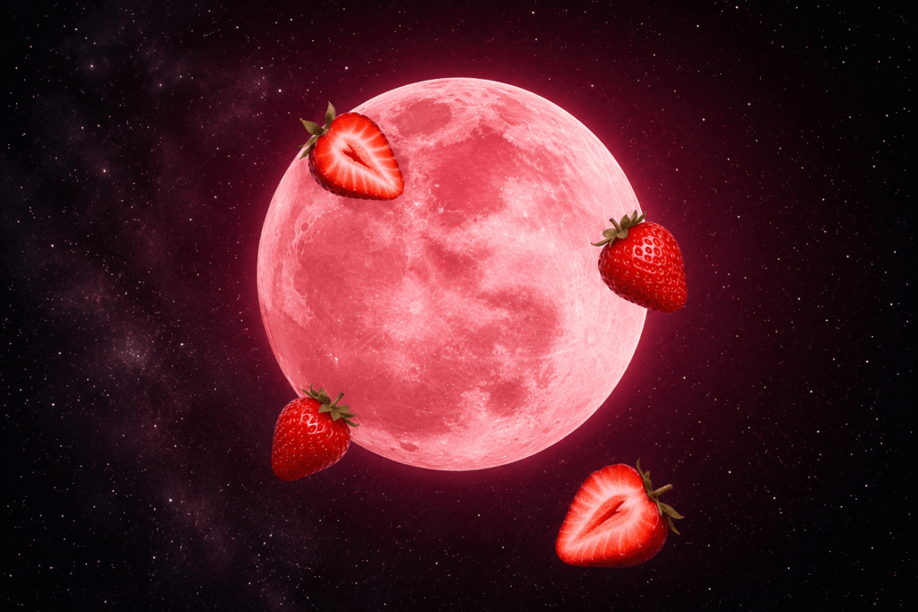 Strawberries in a dreamy cosmic glow